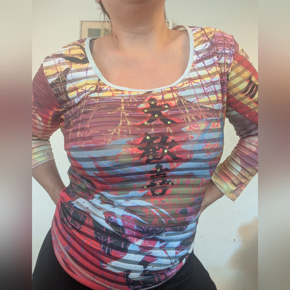 Love Amour Y2K AOP Rhinestone Blouse